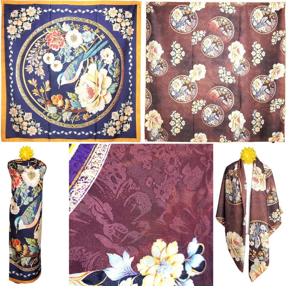NWT Double Sided Silk Scarf 53"x53" Large Square Shawl Wrap XiangYunShal 22191